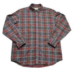 LL Bean Mens Medium Scotch Plaid Grey Stewart Flannel Traditional Fit Shirt